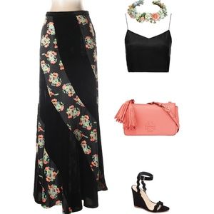 Sale! Free People Floral Boho Velvet Maxi Skirt